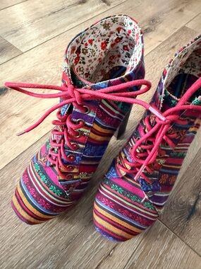 Colorful High Heeled Woven Lace up Ankle Boots